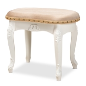 Baxton Studio Gabrielle Traditional French Country Provincial Sand Velvet Fabric Upholstered White-Finished Wood Vanity Ottoman